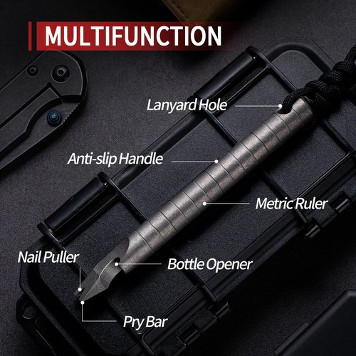 TISUR Titanium Pocket Pry Bar,EDC Keychain Carabiner Multitool Prybar Outdoor Tool Heavy Duty,Key Chain Gadgets for Men (1pc Ti Pry Bar Sliver)
