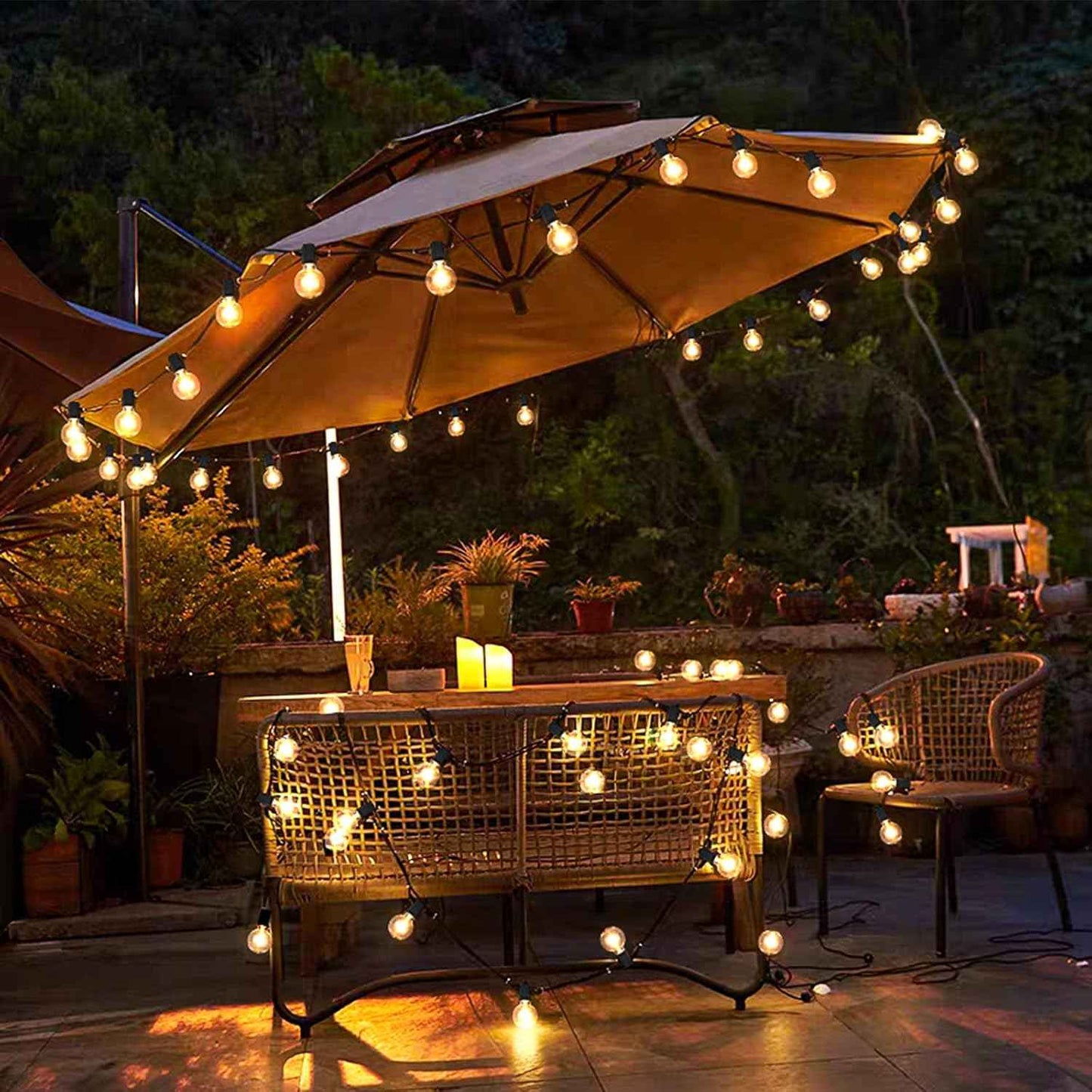 Outdoor String Lights 100FT - G40 Globe Patio Lights with 54 Waterproof LED Bulbs - Black Wire