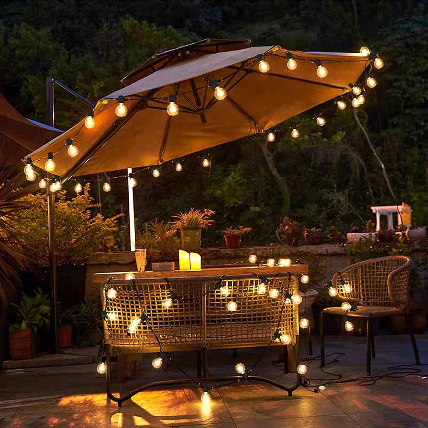 Outdoor String Lights 100FT - G40 Globe Patio Lights with 54 Waterproof LED Bulbs - Black Wire