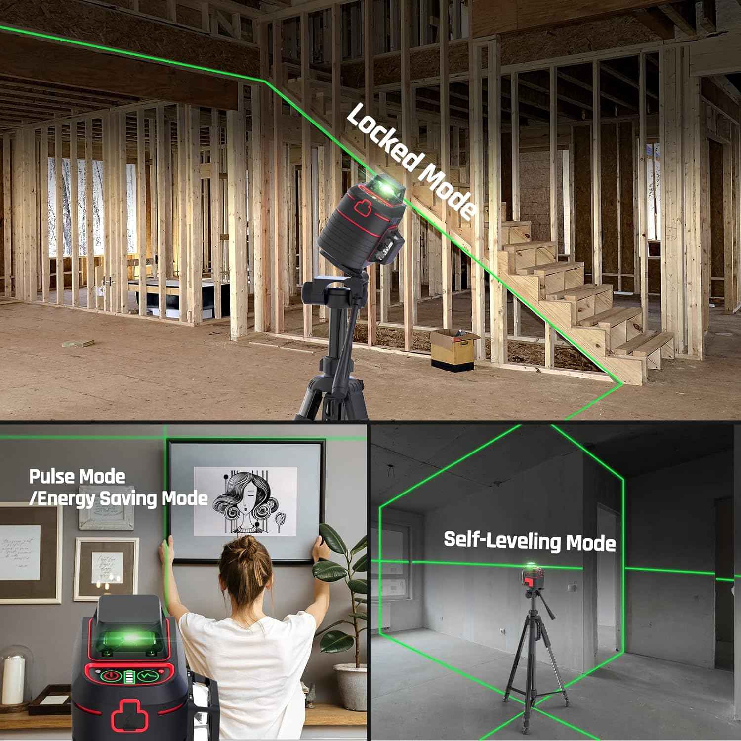 Green Laser Level with Tripod - 100ft Self-Leveling Cross Line, IP54 Waterproof, 4 Brightness Modes & Carrying Bag