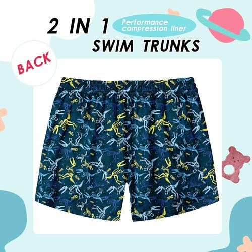 FT FENTENG Boys Swim Trunks - Quick-Dry 2-in-1 Stretch Swim Shorts with Compression Liner | Sizes 4-17 Y