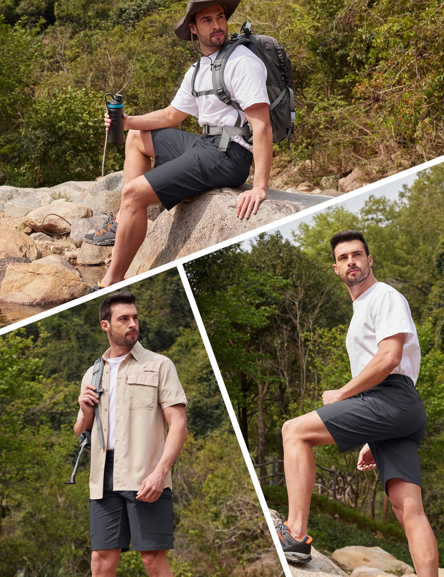 MAGCOMSEN Men's Hiking Shorts 10" Lightweight Outdoor Work Shorts for Men Travel Casual Cargo with 5 Pockets, Darkgrey, 34