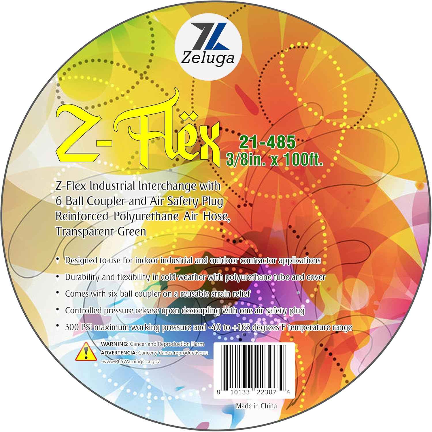 Z-Flex 1/4in. x 100ft. Reinforced Polyurethane Air Hose with Ball Coupler & Safety Plug - 300 PSI