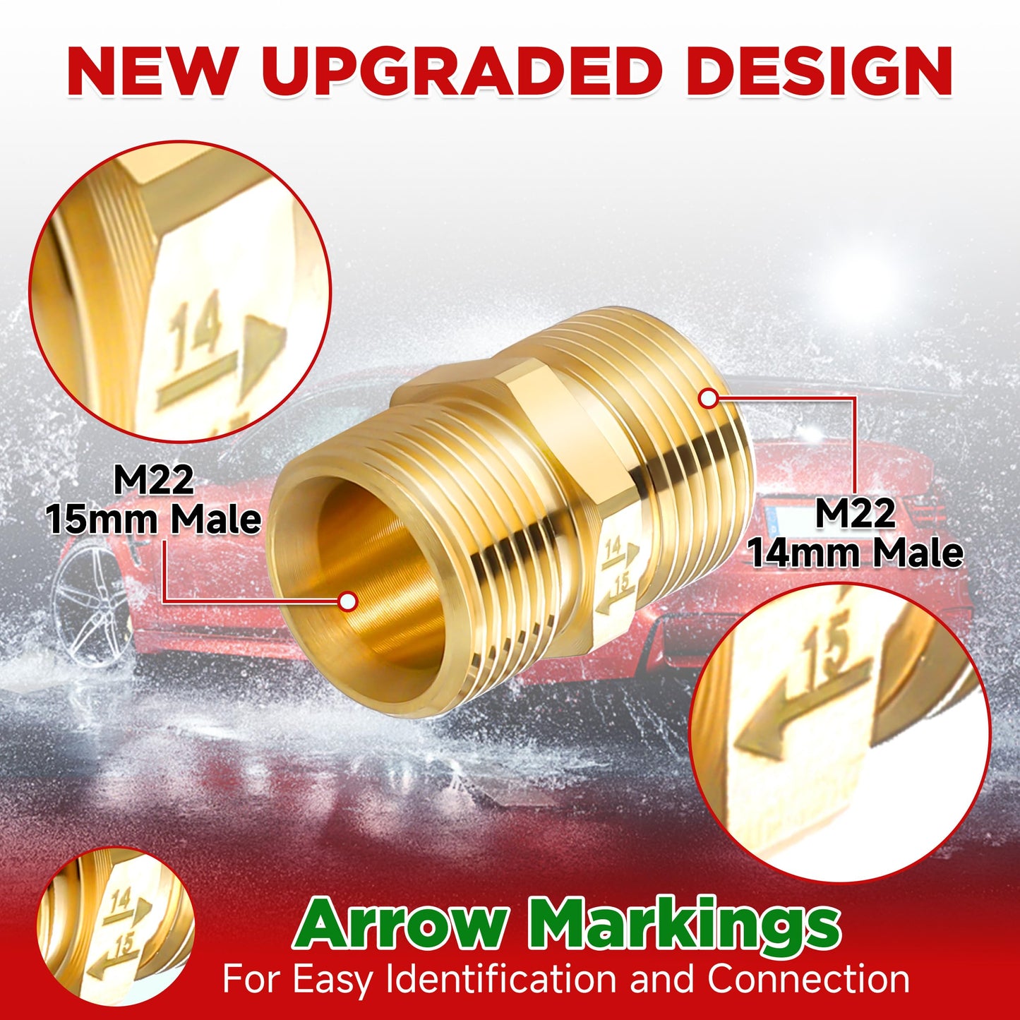 M MINGLE Pressure Washer Adapter, Metric M22 15mm Male Thread to M22 14mm Male Fitting, 4500 PSI, 2 Pack