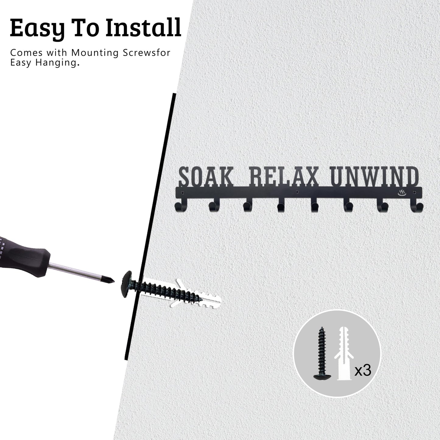 noxozoqm Hot Tub Towel Rack for Outdoor 16.5 inches, Hot Tub Accessories Holder with 8 Hooks, Towel Rack for Bathroom and Outside Hot Tub, Wall Mount Towel Organizer for Towels,Coats and Robes, Black