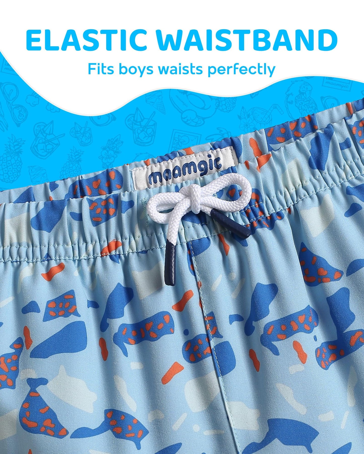 maamgic Boys Swim Trunks with Compression Liner Toddler Boy Swimsuit Quick Dry 4-Way Stretch Swimming Trunks Fragment Blue 2T