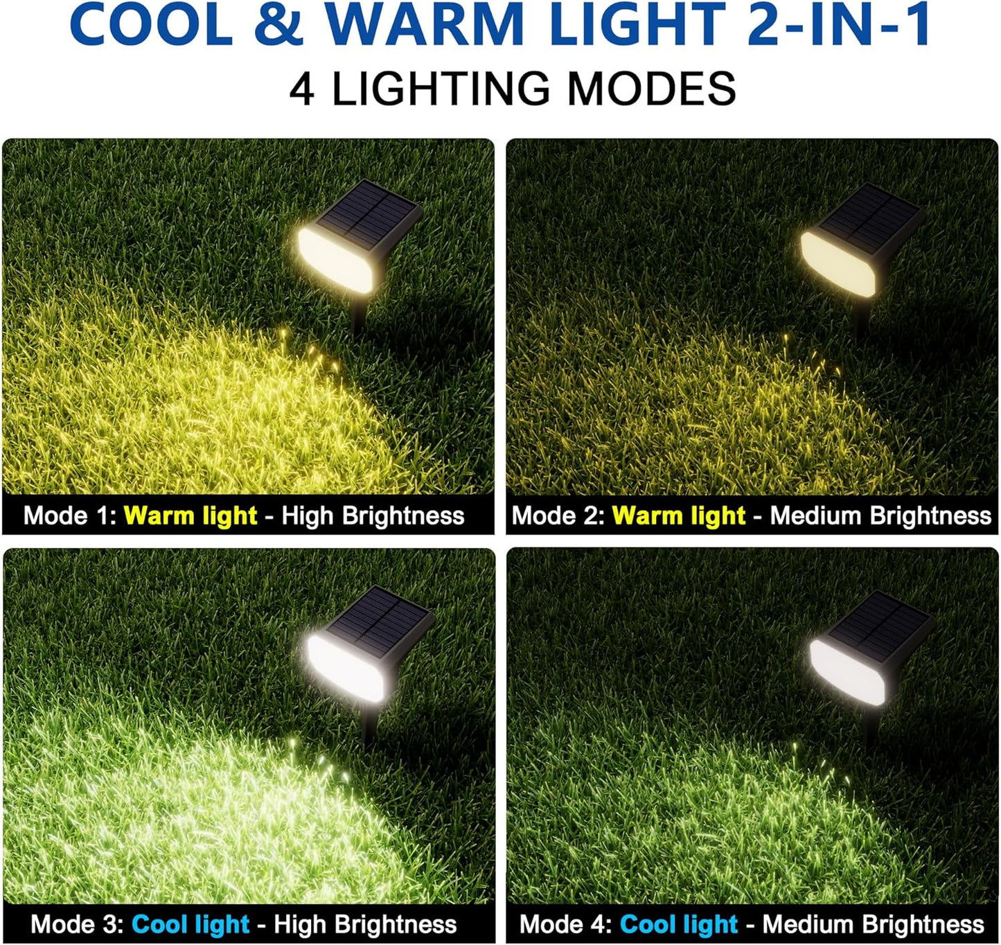 Super Bright Solar Spot Lights - 6 Pack, Waterproof IP65, 2 Color Temperatures, 4 Modes for Outdoor Landscape