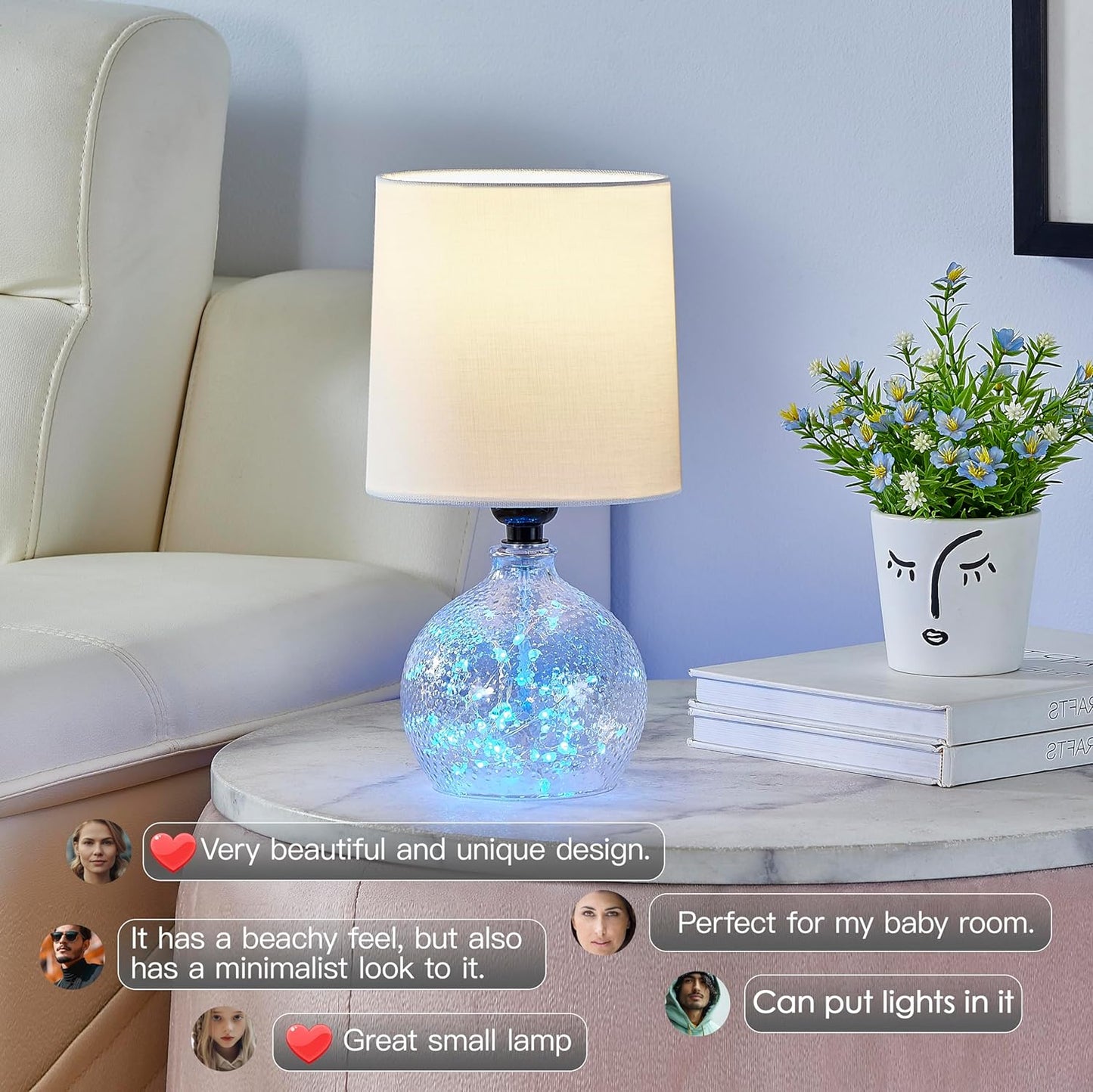 Boho Table Lamps Set of 2 - 13.5" Rustic Ceramic Bedside Lamps for Bedroom & Living Room