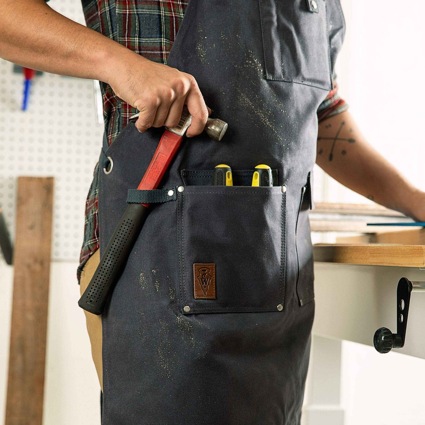 Texas Canvas Wares Waxed Canvas Heavy Duty Work Apron With Pockets - Deluxe Edition - with Quick Release Buckle Adjustable up to XXL for Men and Women (Grey Deluxe Edition)