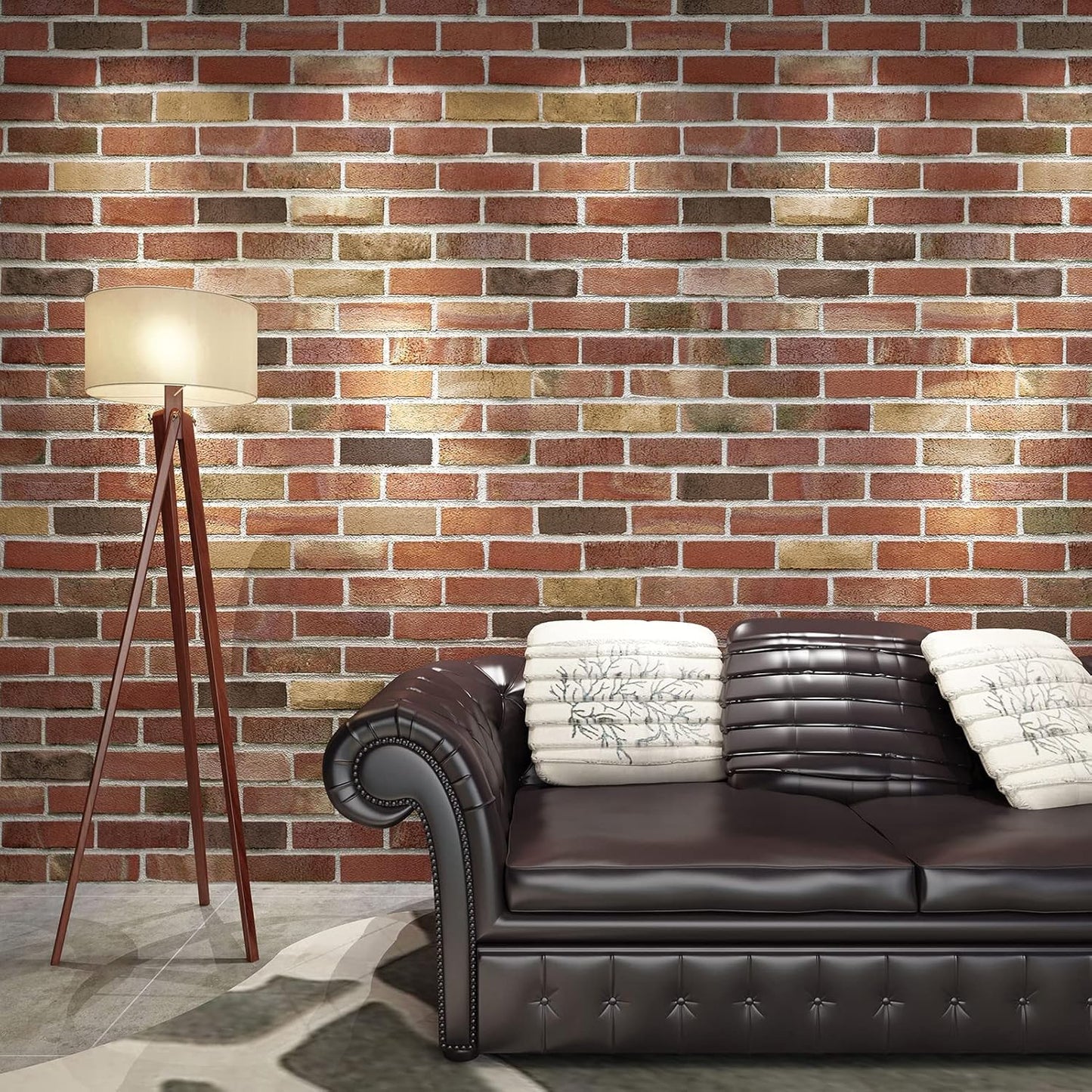 Faux Brick 3D Wall Panels - 10-Pack Peel and Stick Waterproof Foam Wallpaper in Red Brown for Bedroom, Bathroom, Kitchen