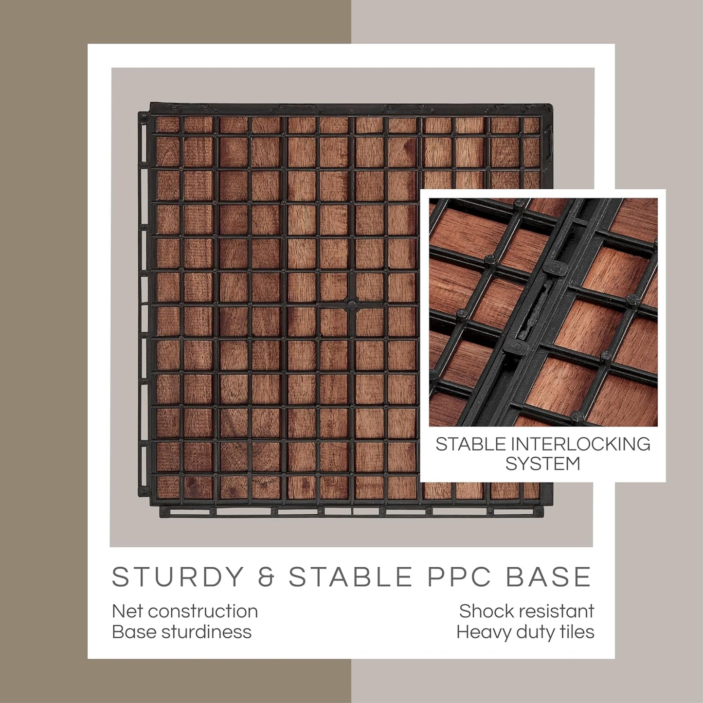 Outdoor Waterproof Acacia Wood Deck Tiles - 10 Pcs Patio Flooring for All Weather Use