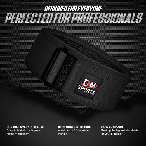 DXM SPORTS Self-Locking Weight Lifting Belt - Men Women Gym Fitness Strength Training, Bodybuilding Powerlifting Weightlifting Workout, Deadlift Squat, Pro Exercise Belt (Black, Medium)