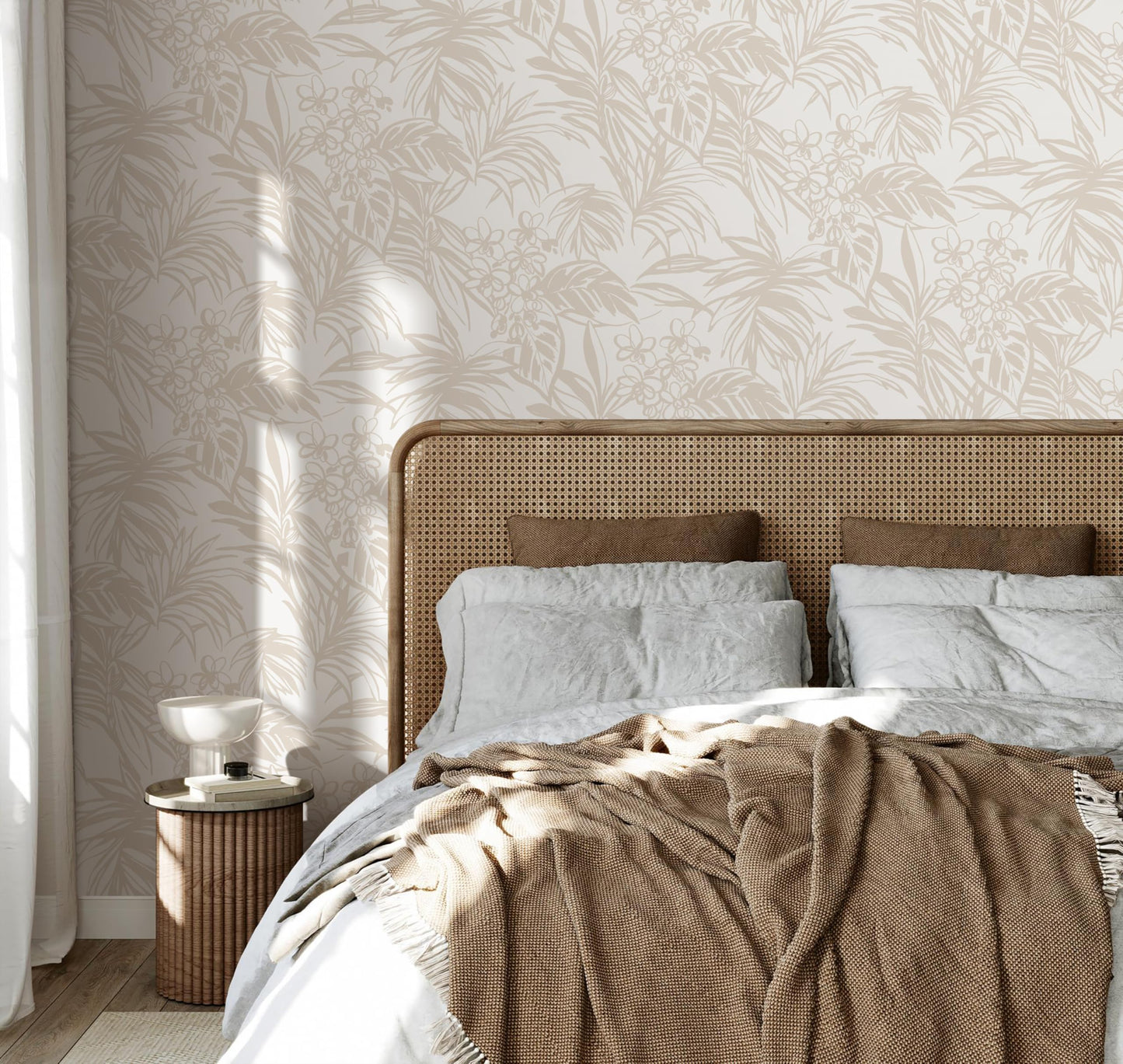 Erfoni 16.9''x118'' Beige Peel and Stick Wallpaper Tropical Leaf Removable Wall Paper Beige Self Adhesive Stick on Wallpaper Modern DIY Contact Paper for Cabinets Accent Wall Waterproof Vinyl Roll