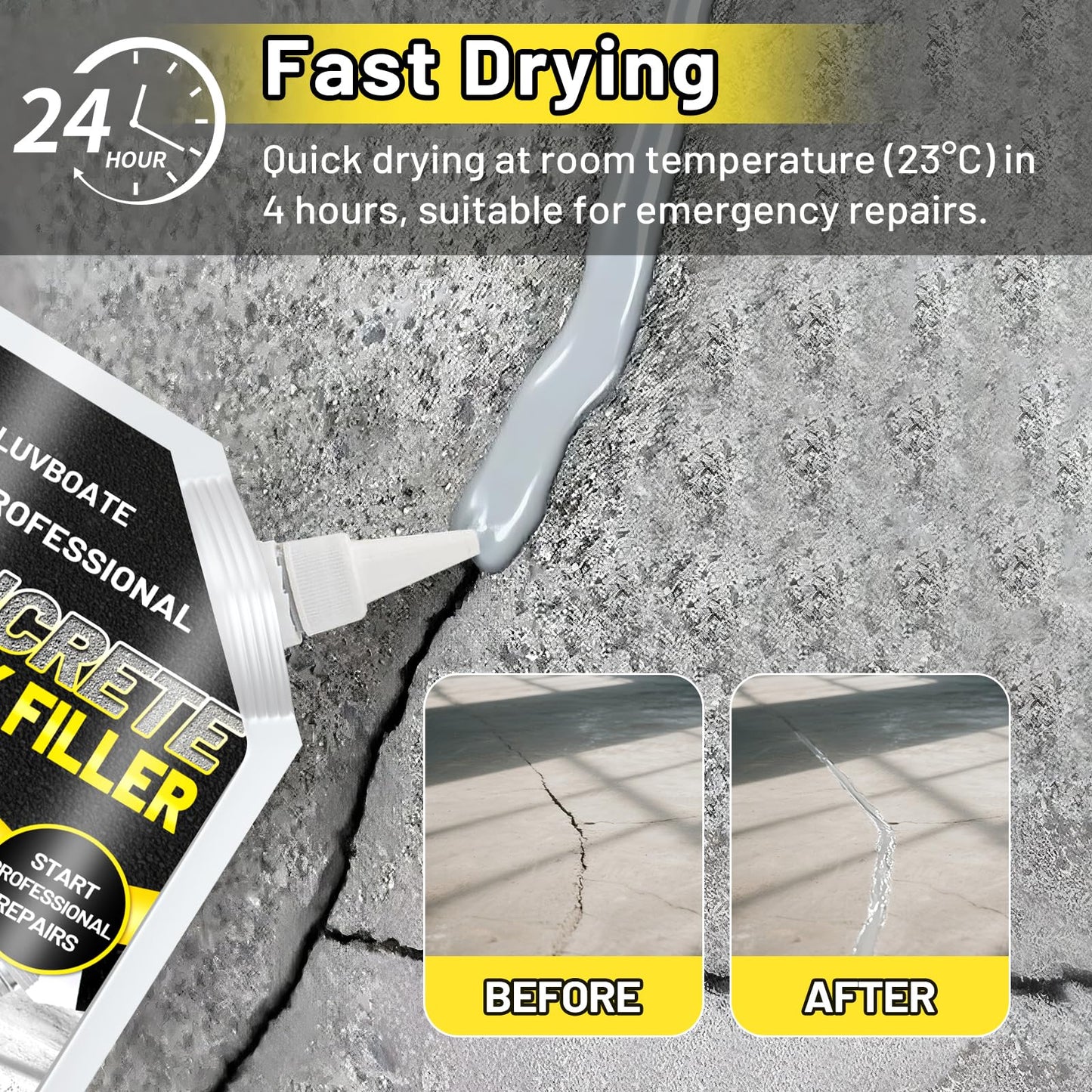 Concrete Crack Filler, 1.5LB High Elasticity Self Leveling Cement Crack Filler, Slab Concrete Waterproof Repair Sealant for Driveway, Walkway, Patio, Joint, Indoor and Outdoor - Grey (24.7oz)
