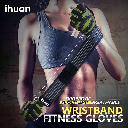 Ihuan Weight Lifting Gym Gloves - Ventilated Design with Wrist Wrap Support for Men & Women