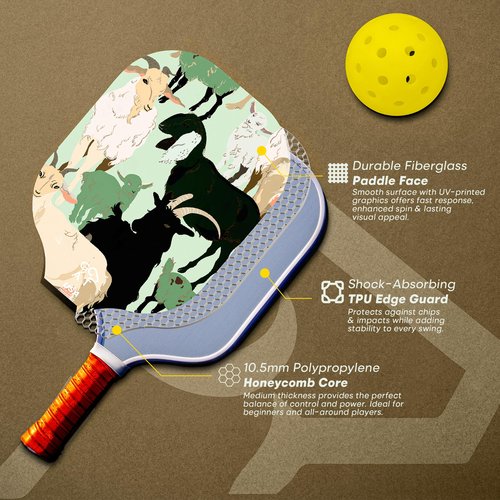 Goat Pickleball Paddles Set of 2, Includes 4 Indoor Outdoor Balls and Travel Bag, Lightweight Durable Fiberglass Pickleball Rackets Set for Men, Women, Beginners (Green)