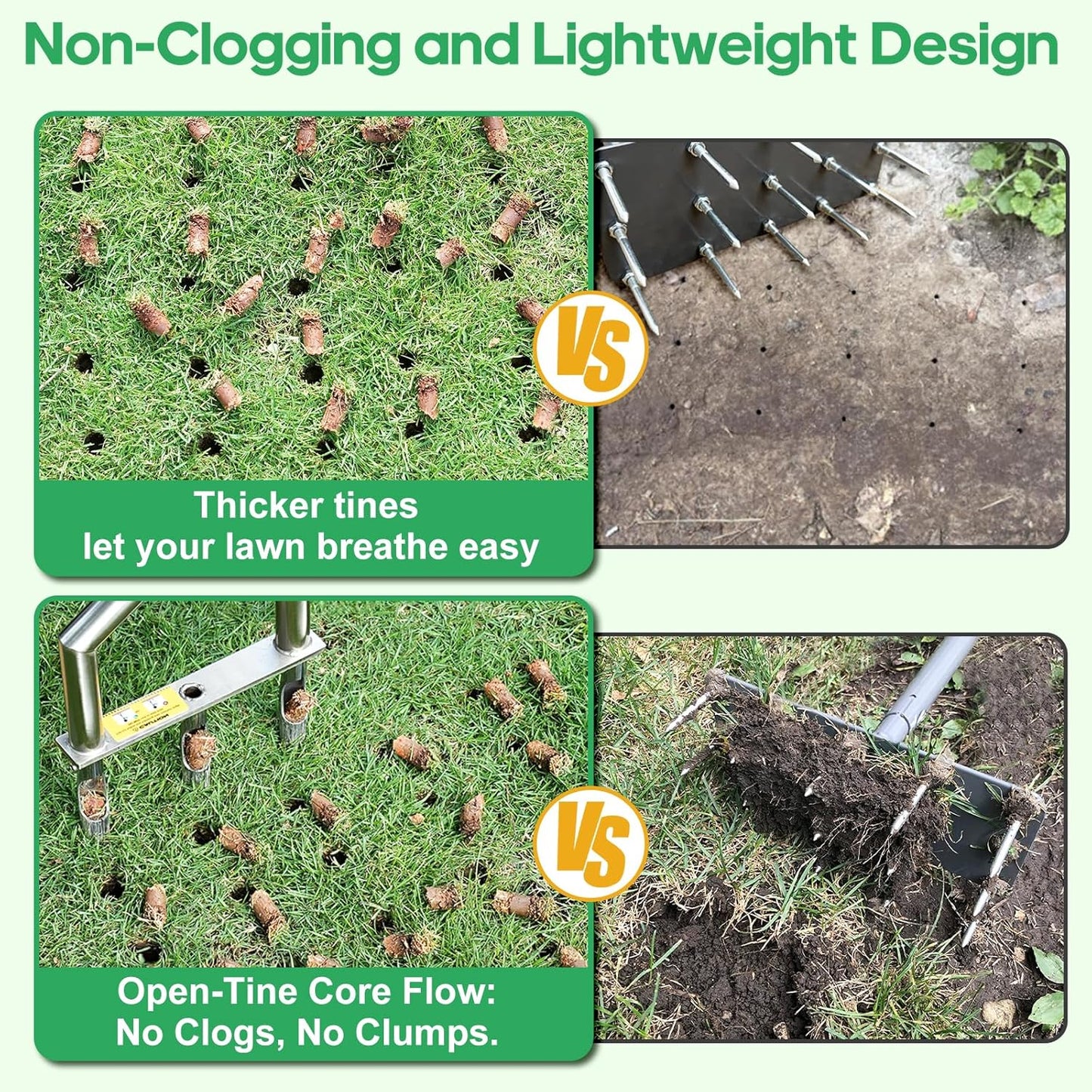 Core Aerator Lawn Tool - Manual Push Aerator with 3 Replaceable Tines for Healthy Grass