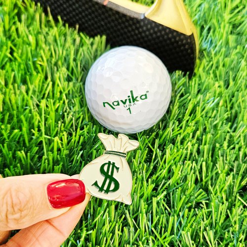 NAVIKA Money Bag Golf Ball Marker with Magnetic Hat Clip | Money Themed Golfing Accessory | Dollar Sign Ball Marker for Golfers | Golf Gift, Beige