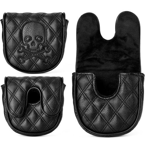 Kimpengofu Skull and Crossbones Golf Club Skeleton Mallet Putter Cover Fits for DF3 Putters Center Shaft Magnetic Closure Synthetic PU Leather Headcover (Black)