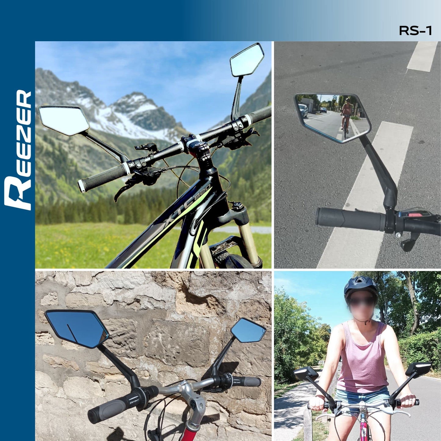 REEZER RS1 - Handlebar Bike mirror, 360° rotatable & foldable, large field of vision, Bicycle rearview mirrors, 0,86" to 1", Reflective - LEFT