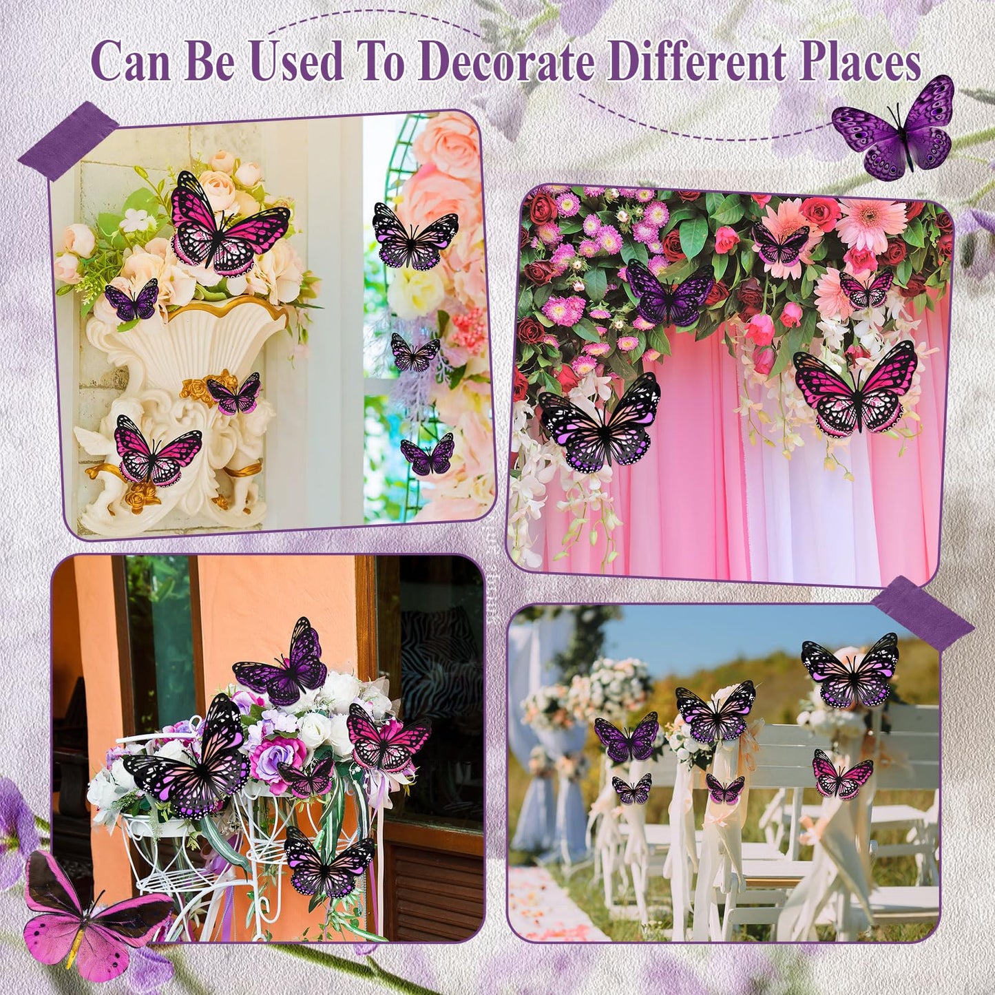 Geosar 20 Pcs 3D Large Monarch Butterfly Party Decoration 2 Layer Giant Paper Butterfly Stickers for Birthday Baby Shower Nursery Wall Decor (Purple,Rose Red)