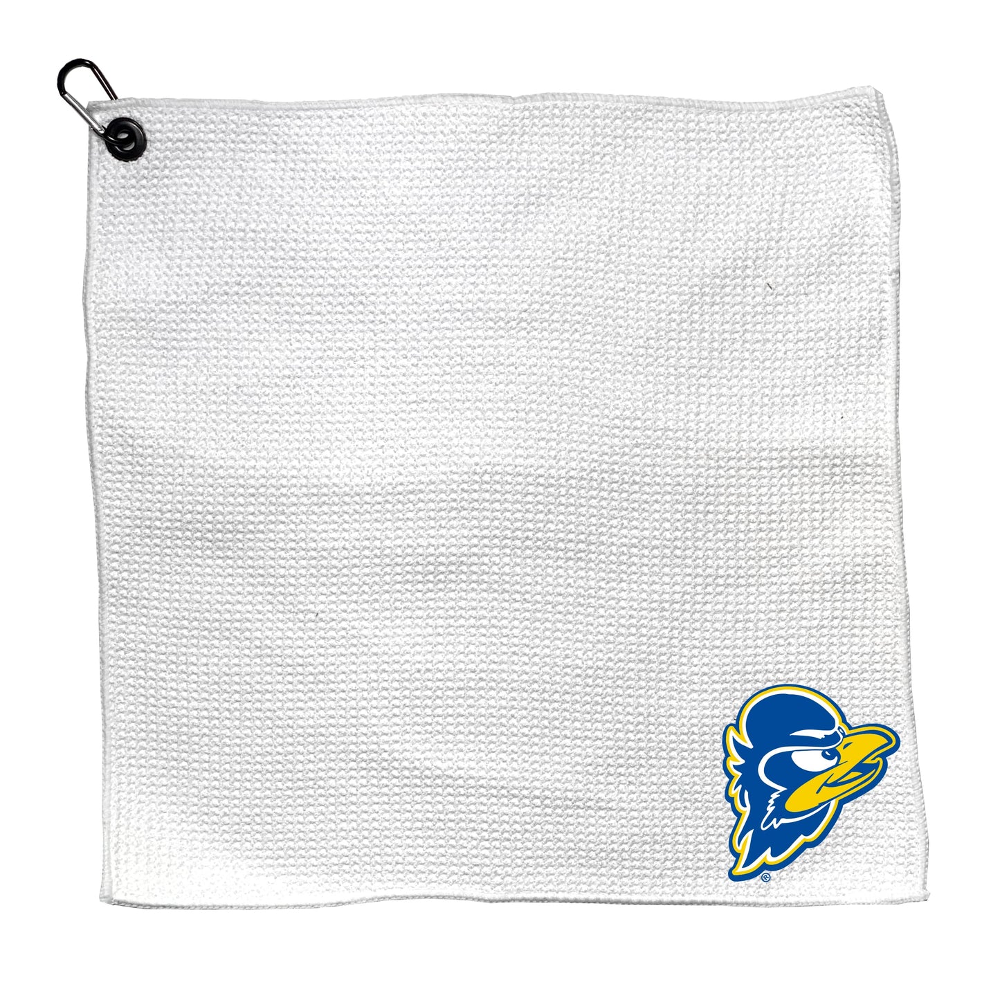 Team Golf NCAA Delaware Microfiber Towel - 15" X 15" (White) with Carabiner Clip, Premium Microfiber with Deep Waffle Pockets - Superior Water Absorption and Quick Dry Golf Cleaning Towel
