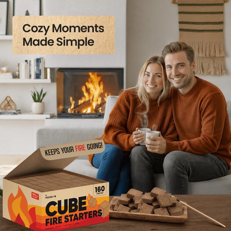 Moscow-Mix Fire Starter Cubes (160 PCS) Bulk Fire Starters for Grill, Campfires, Fireplace, Charcoal Starter, BBQ, Wood Stove, Fire Pits - Lighter Cubes - Odorless, Waterproof, Fire Starter Squares