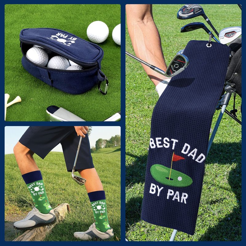 Vansolinne Golf Gifts for Men Father's Day Golfing Socks Golf Towel Microfiber Waffle Golf Ball Navy Blue Bag Novelty Funny Gifts for Golfers Dad Father Grandpa Papa Retirement Birthday
