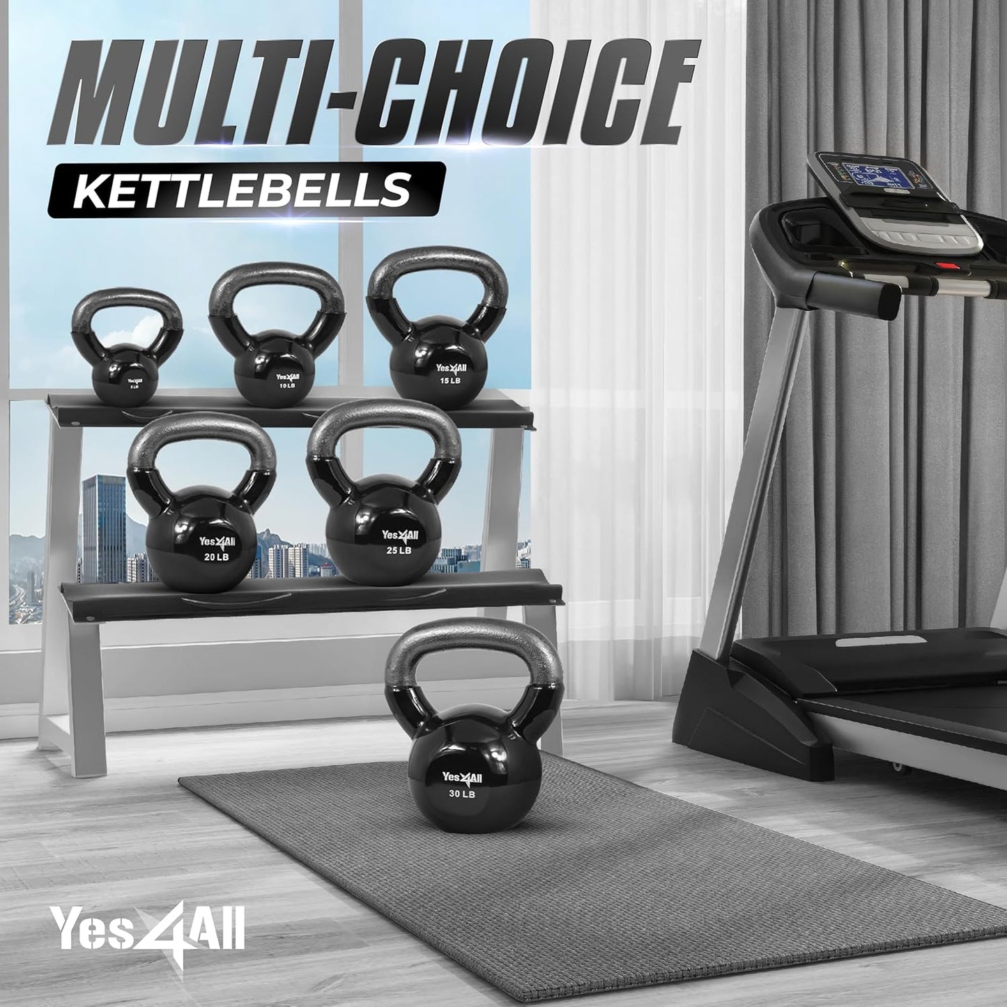 Yes4All Kettlebell - Vinyl Coated Cast Iron Set with Stable Flat Bottom for Full Body Workouts