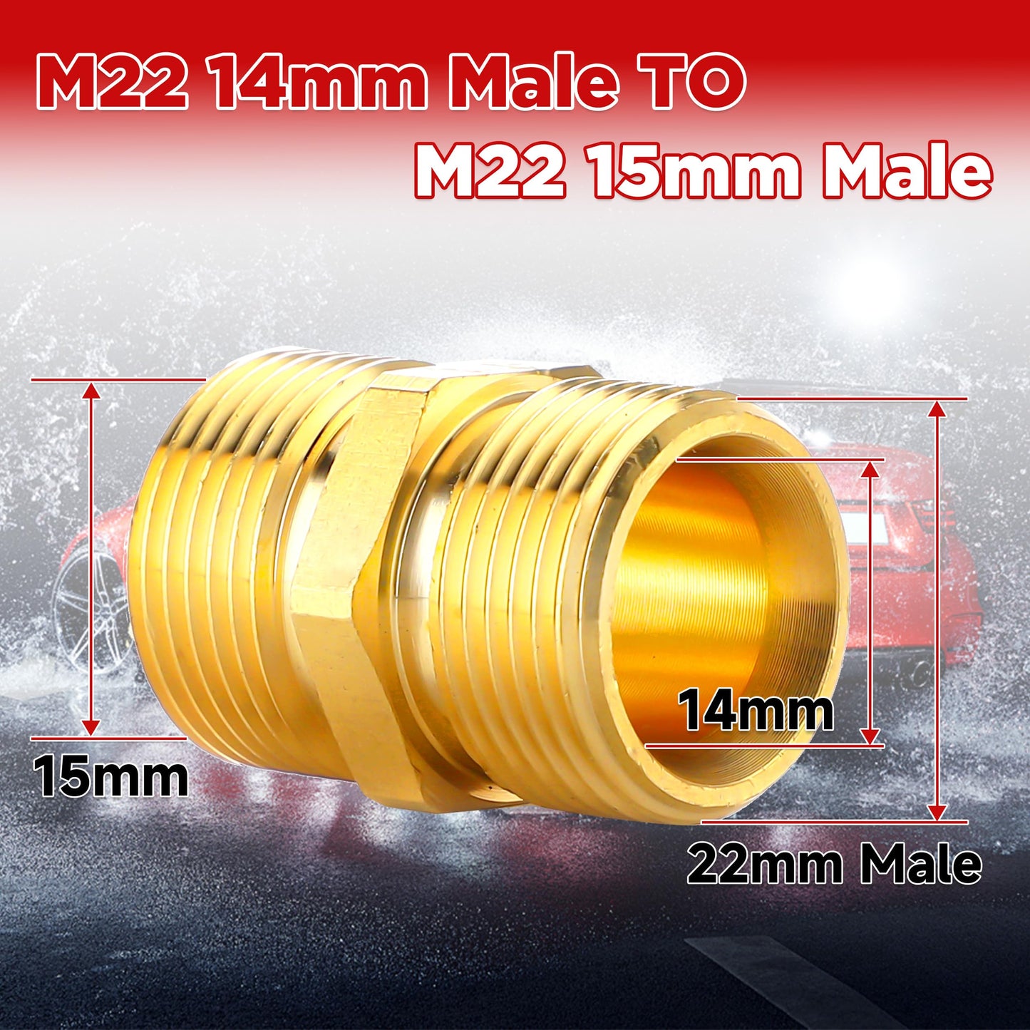 M MINGLE Pressure Washer Adapter, Metric M22 15mm Male Thread to M22 14mm Male Fitting, 4500 PSI, 2 Pack