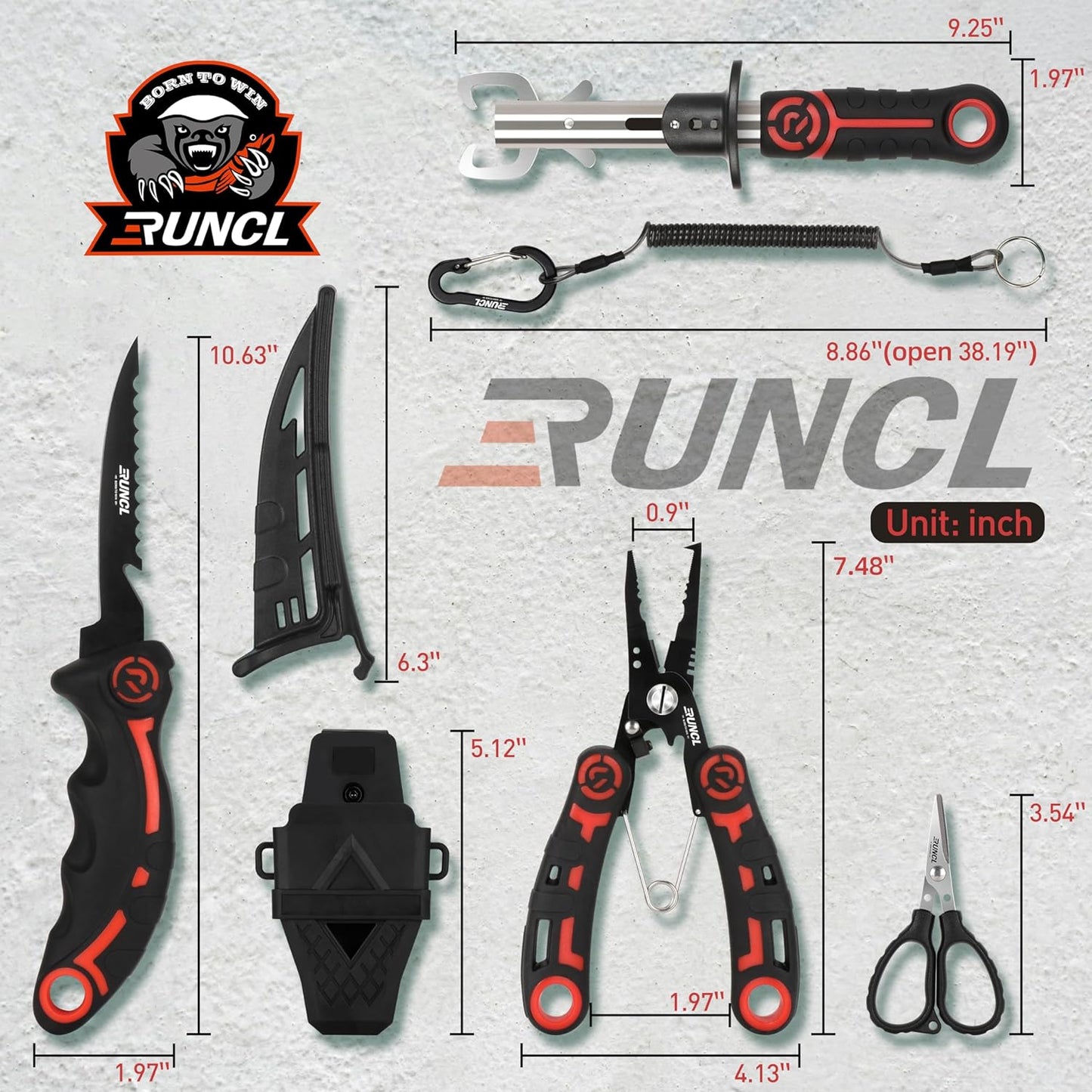 RUNCL Fishing Tool Kit - 4-Piece Set with Pliers, Fillet Knife, Gripper & Scissors | Saltwater Gear