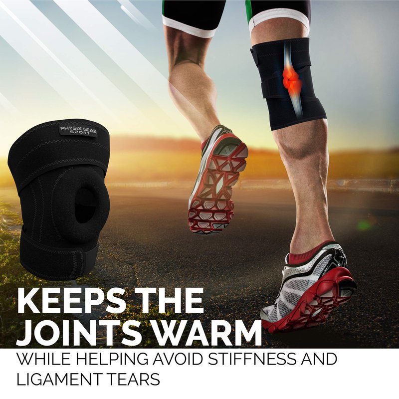 Physix Gear Knee Brace for Men & Women - Adjustable Patella Compression Knee Support for Arthritis, ACL & MCL, Meniscus Tear, Plus Size Knee Brace w/Side Stabilizers, Knee discomfort, Black/Grey, XL