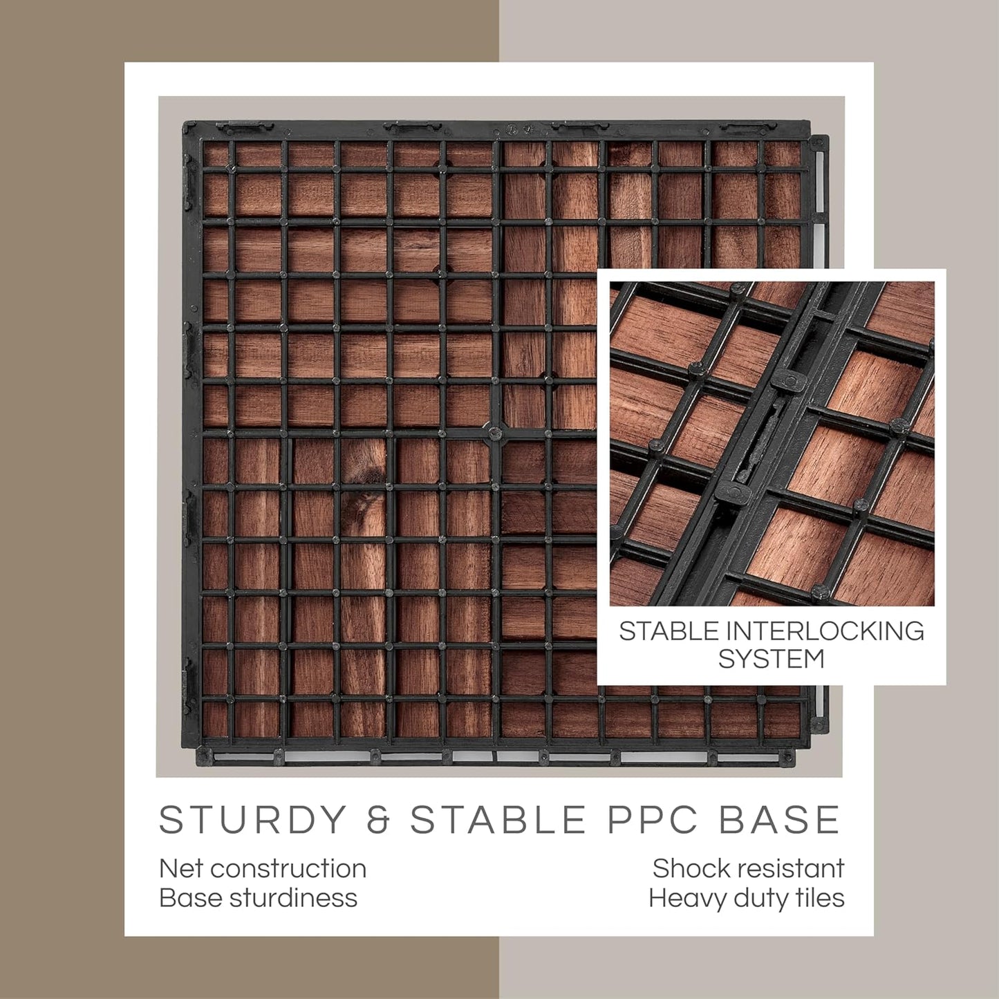 Outdoor Waterproof Acacia Wood Deck Tiles - 10 Pcs Patio Flooring for All Weather Use