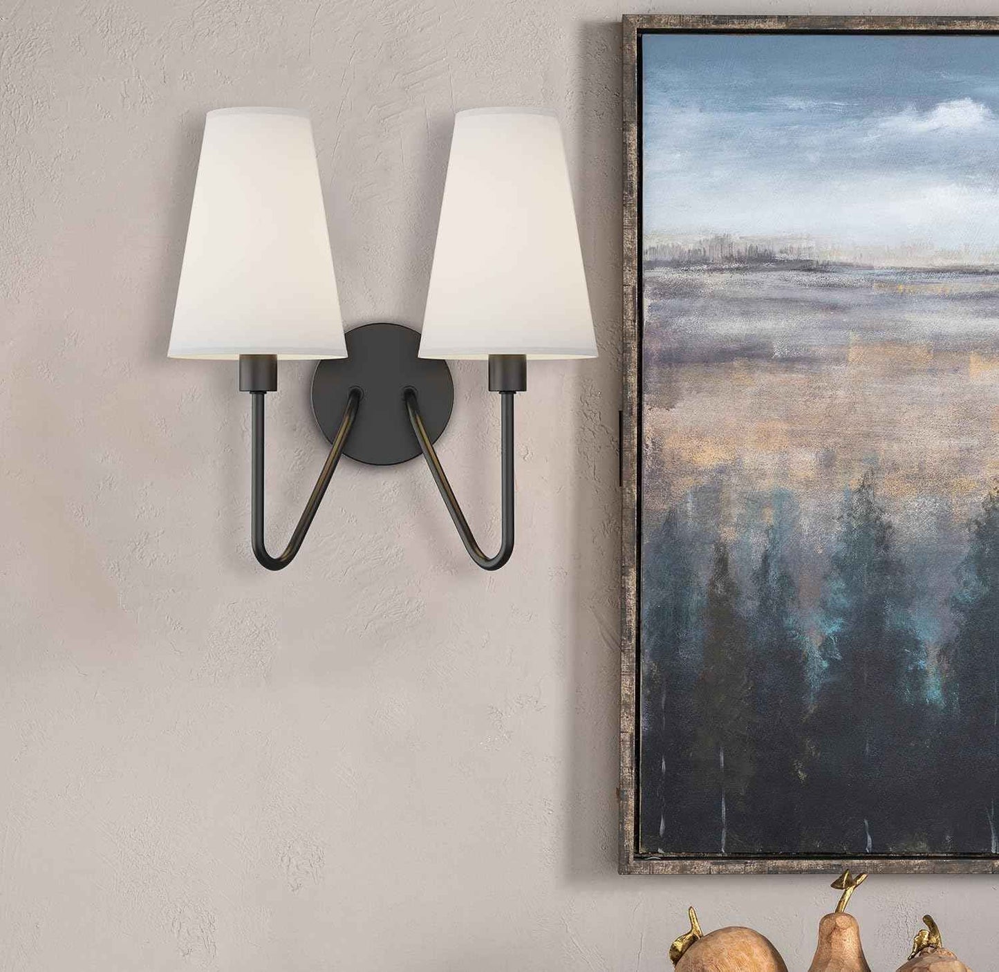 Gold Wall Sconce Lighting Fixture - Set of 2 Classic E12 Hardwired Lamps with Cream Shades