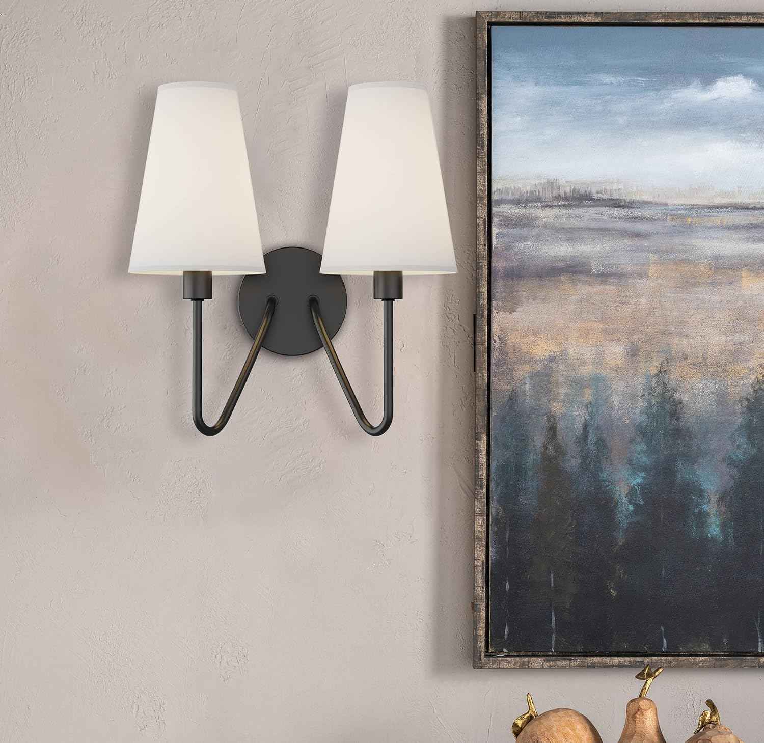 Gold Wall Sconce Lighting Fixture - Set of 2 Classic E12 Hardwired Lamps with Cream Shades