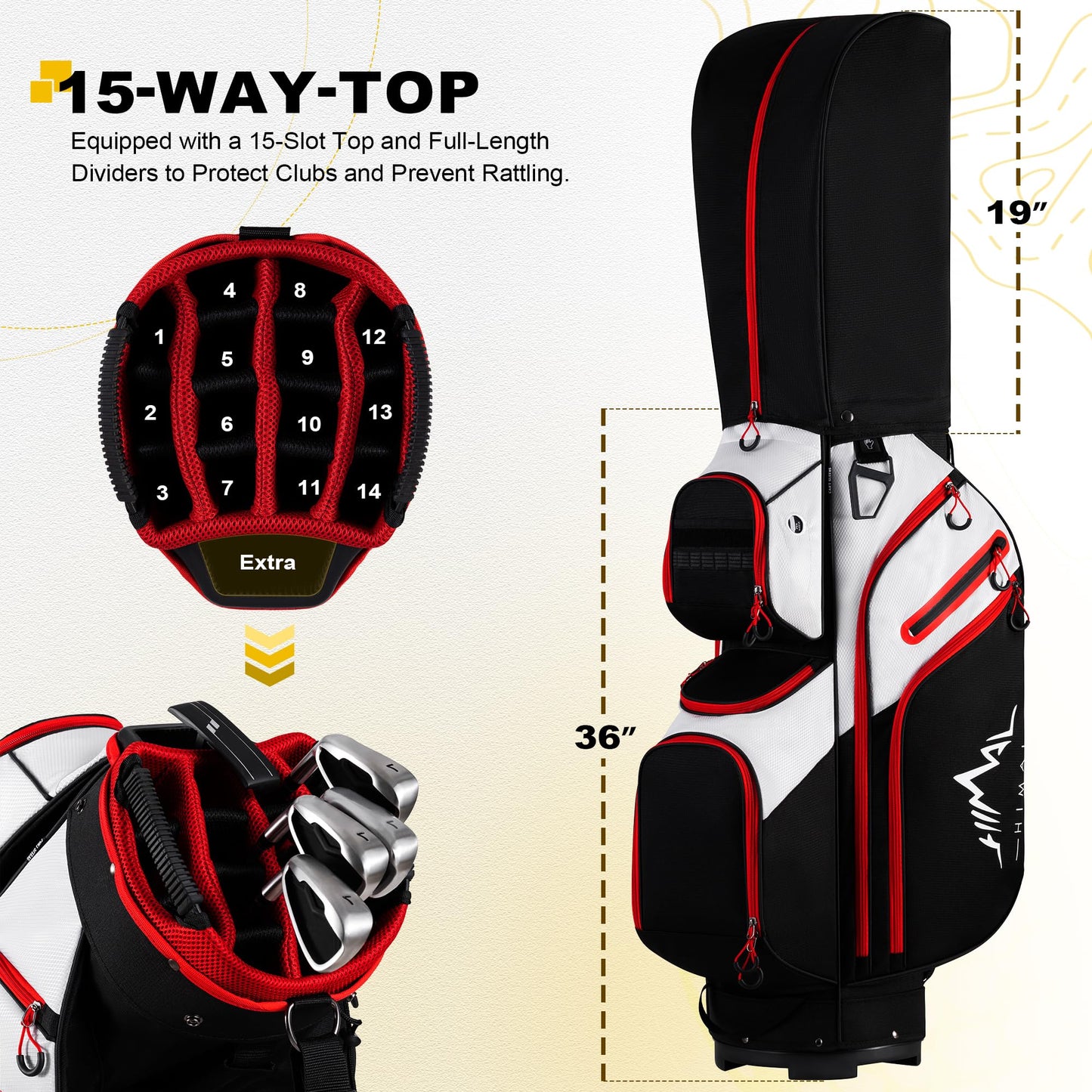 UNIHIMAL Golf Cart Bag, 15 Way Organizer Divider Top with Handles and Rain Cover