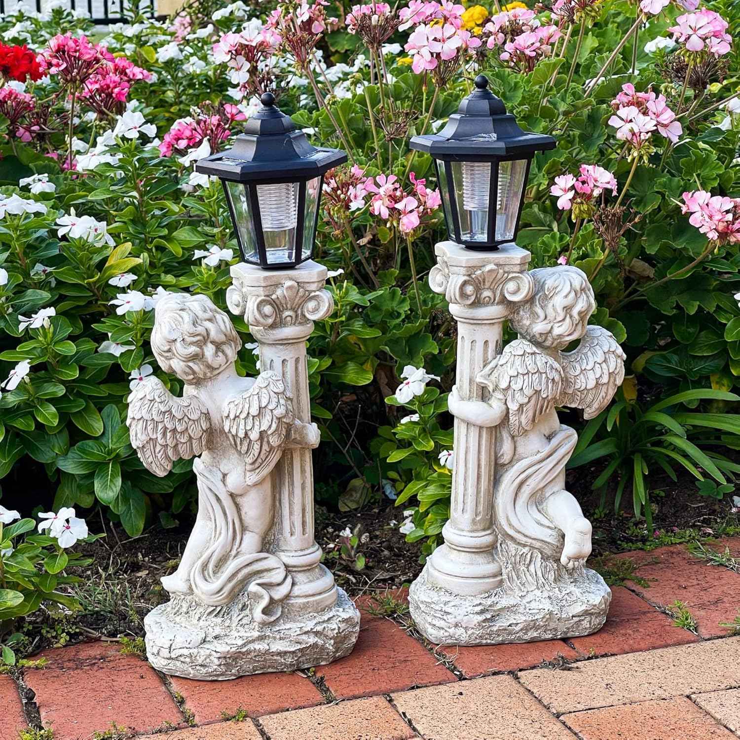 19.7-Inch Solar Angel Statue with Roma Pillar - Outdoor Garden Decor & Christian Gift