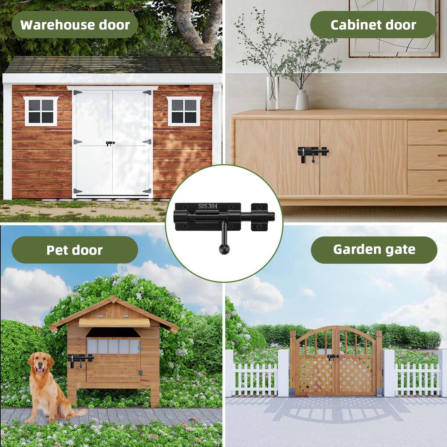 Alise 4 Inch SUS304 Stainless Steel Gate Latch, Slide Bolt Latch,Thickened Heavy Door Latch Lock, Black Barrel Bolt Latch, Security Slide Latch Lock MCX7004-B