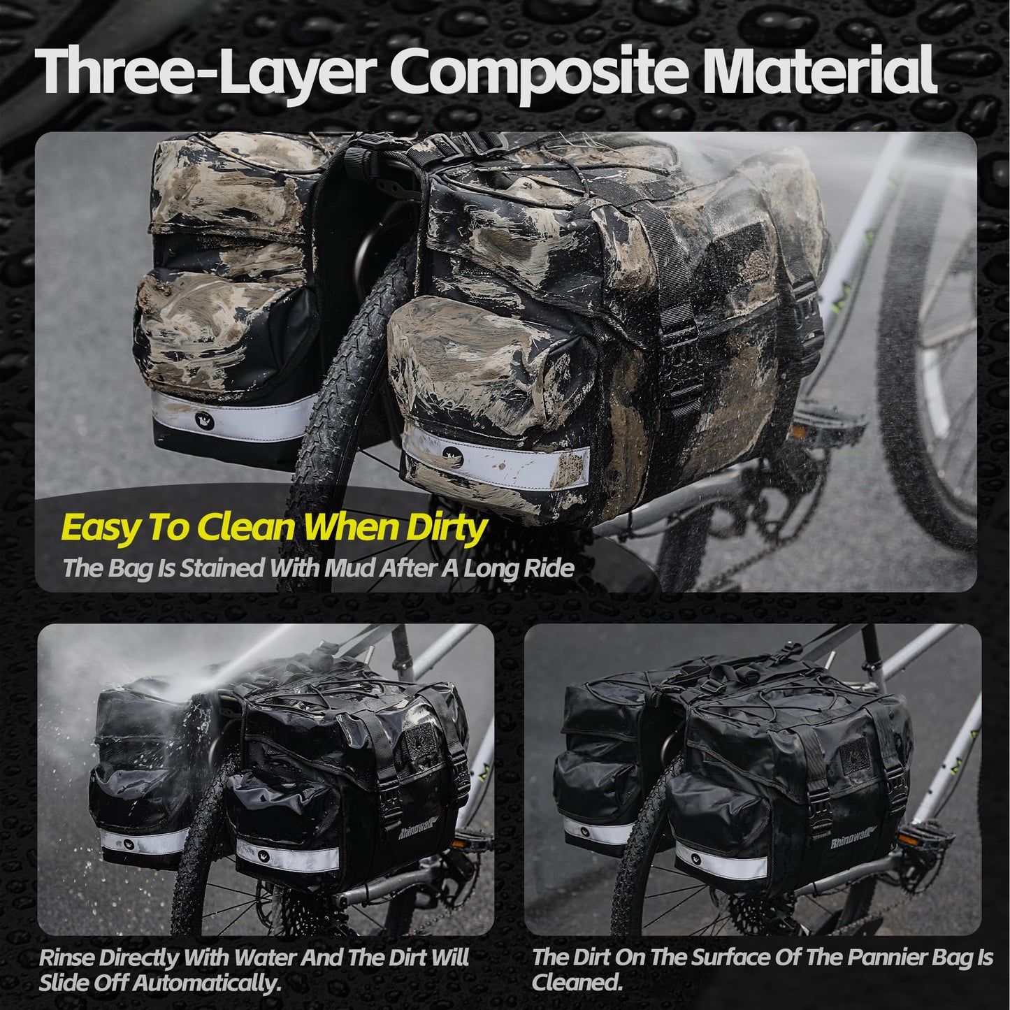 Rhinowalk Bike Pannier Bag 22L Double Pannier Bags Saddle Bags for Rear Rack Bicycles With Carrying Handle Professional Cycling Accessories-Black