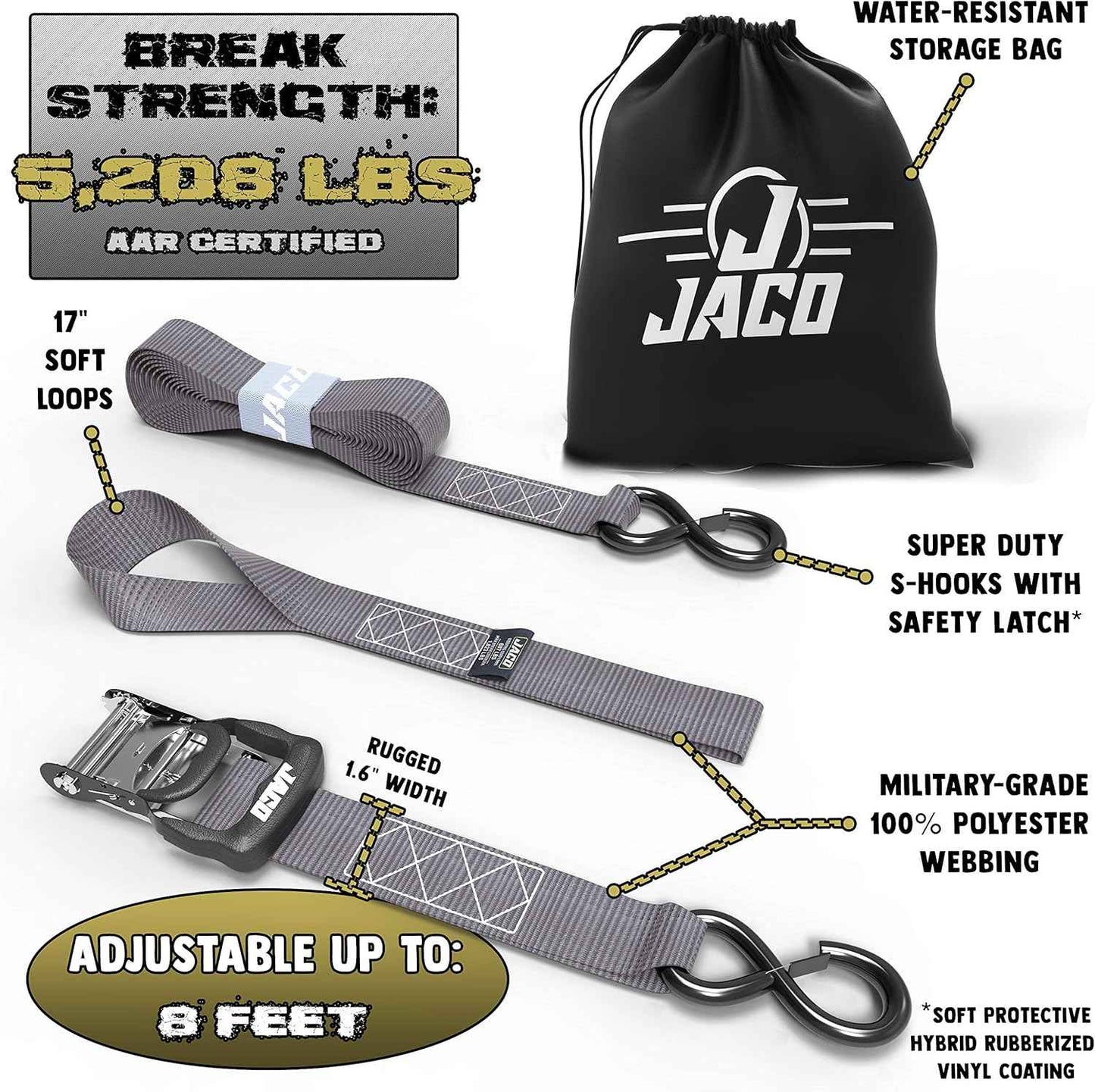 Heavy Duty Ratchet Straps 1.6" x 8ft (Pack of 4) - 5,208 lbs Tie Down Kit with Soft Loops