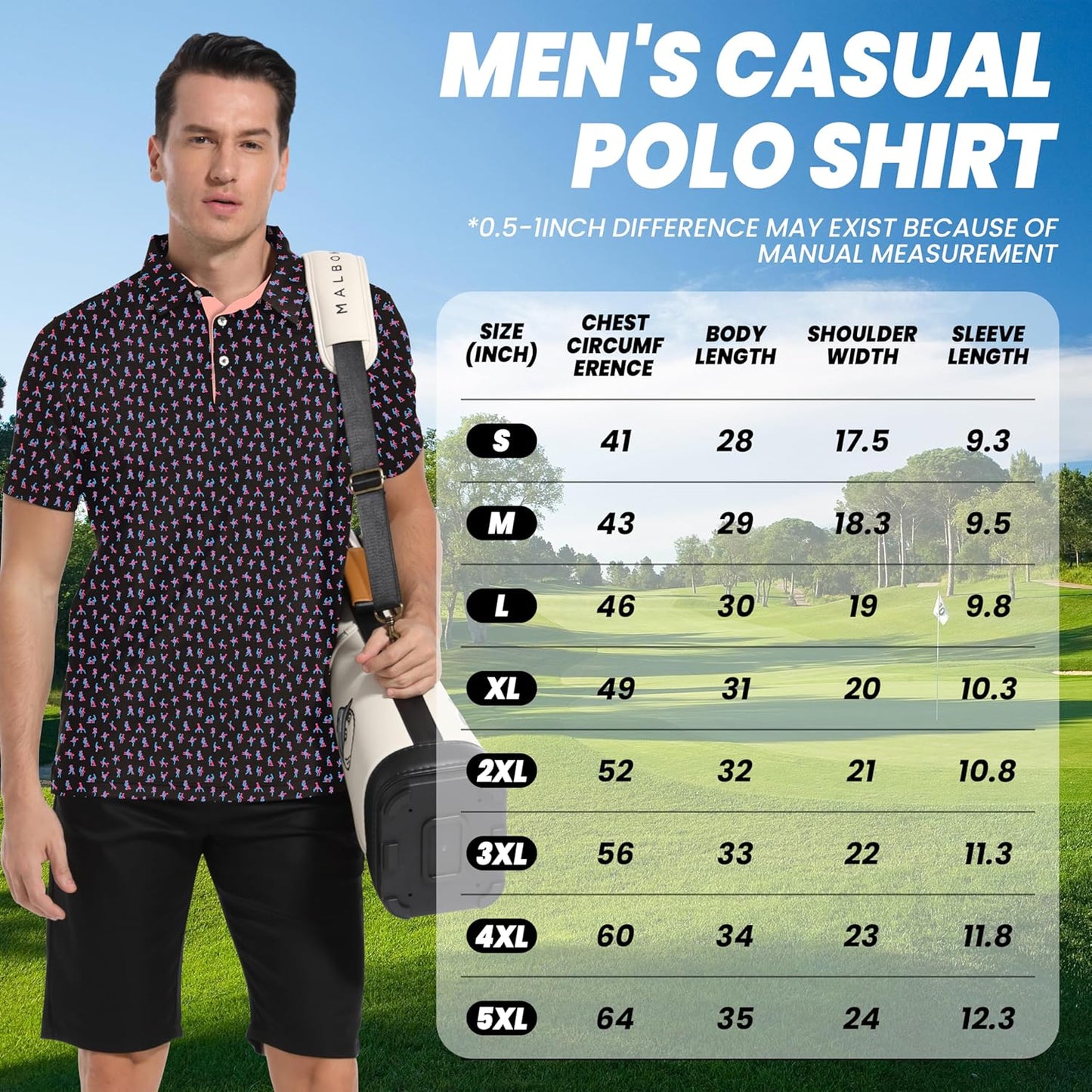 Skiennix Men's Golf Polo Shirt - Moisture-Wicking Short Sleeve with Funny Love Print - X-Large, Pink