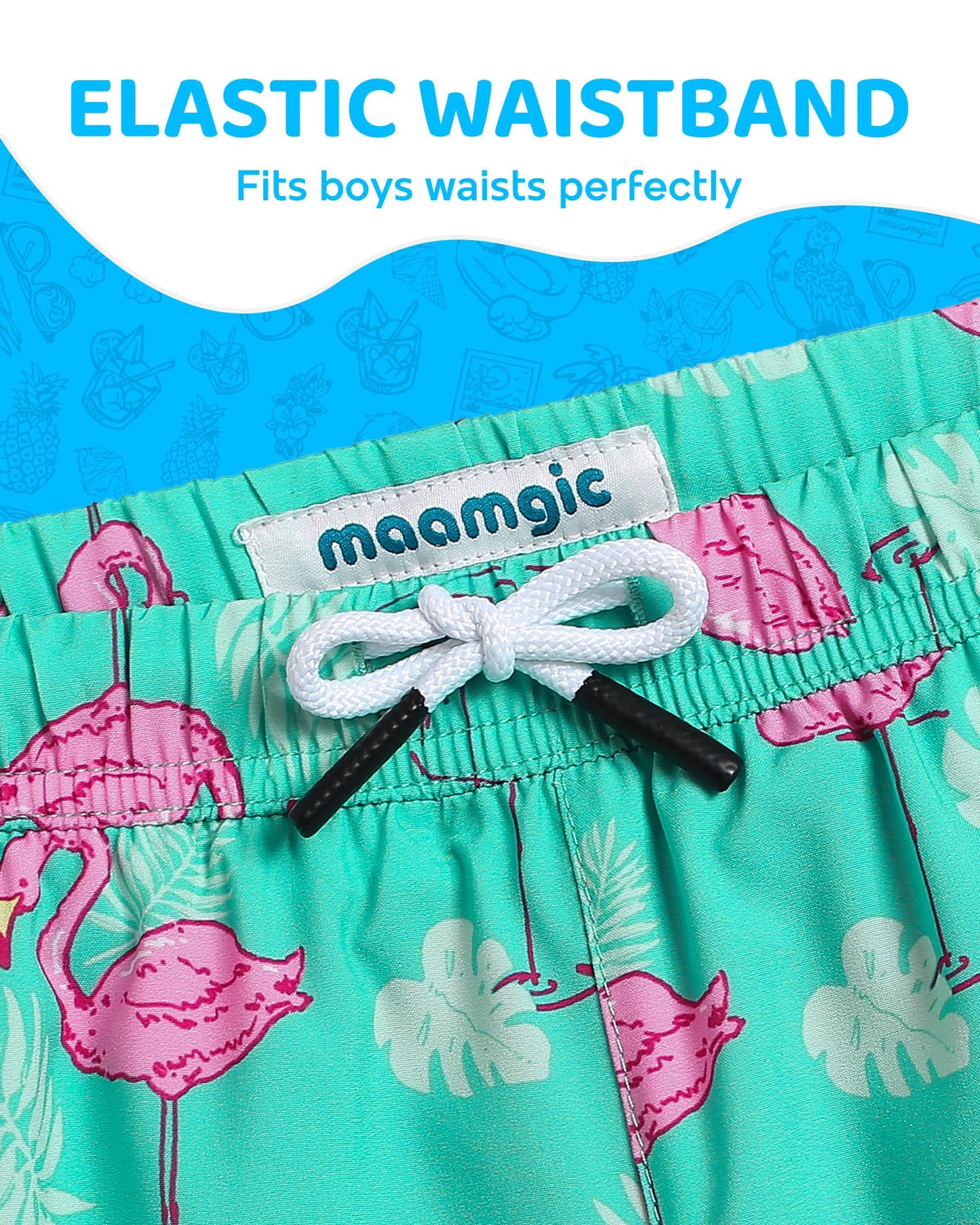 maamgic Boys Swim Trunks with Compression Liner Toddler Boy Swimsuit Quick Dry 4-Way Stretch Swimming Trunks Cute Flamingo Green 8 Years
