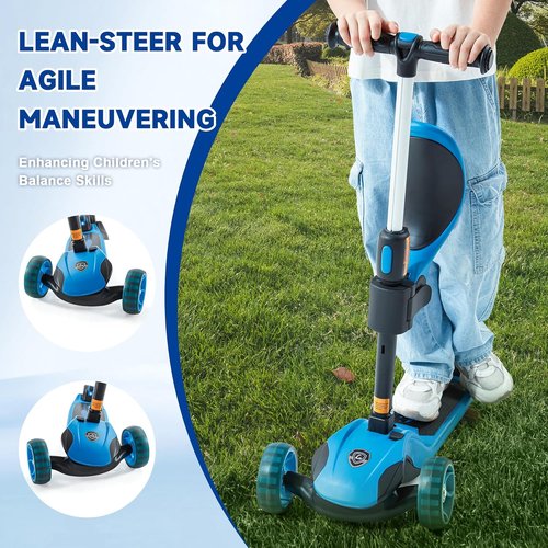 GLAMUP Kids Scooter - 2-in-1 Folding Kick Scooter with Adjustable Height & Safety Lock | For Ages 3-14