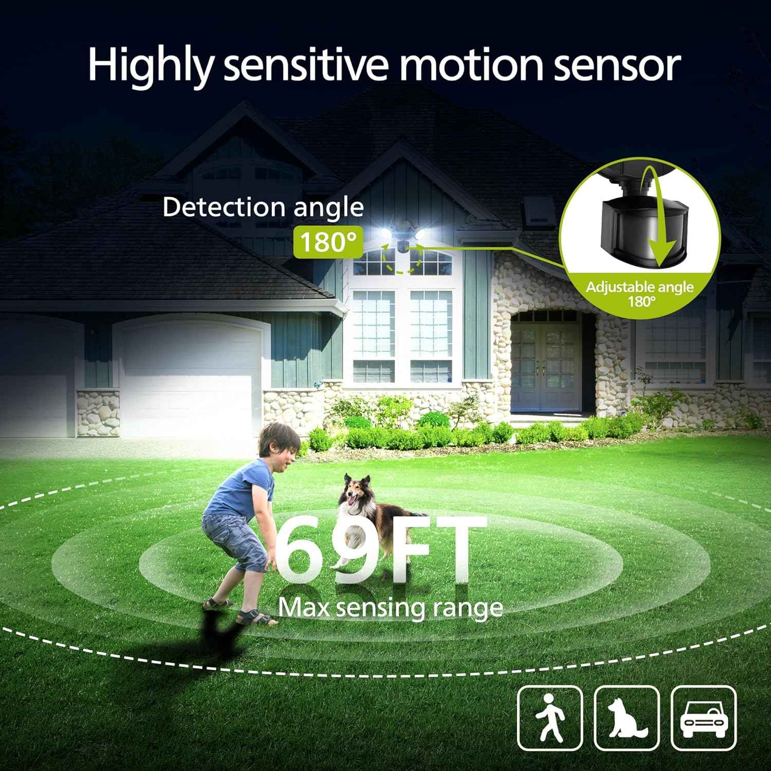 Philips 44W LED Outdoor Security Light with PIR Motion Sensor - 4200 lm, 5000K, Waterproof, Dusk to Dawn, Dual Heads