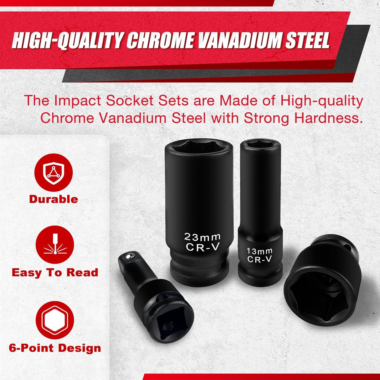 29-Piece Deep Impact Socket Set with Extensions | SAE & Metric Cr-V Steel