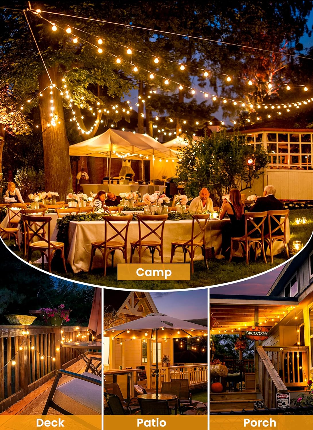 Solar String Lights Outdoor 108FT with Remote - 52 Dimmable LED Bulbs for Patio, Garden, Wedding