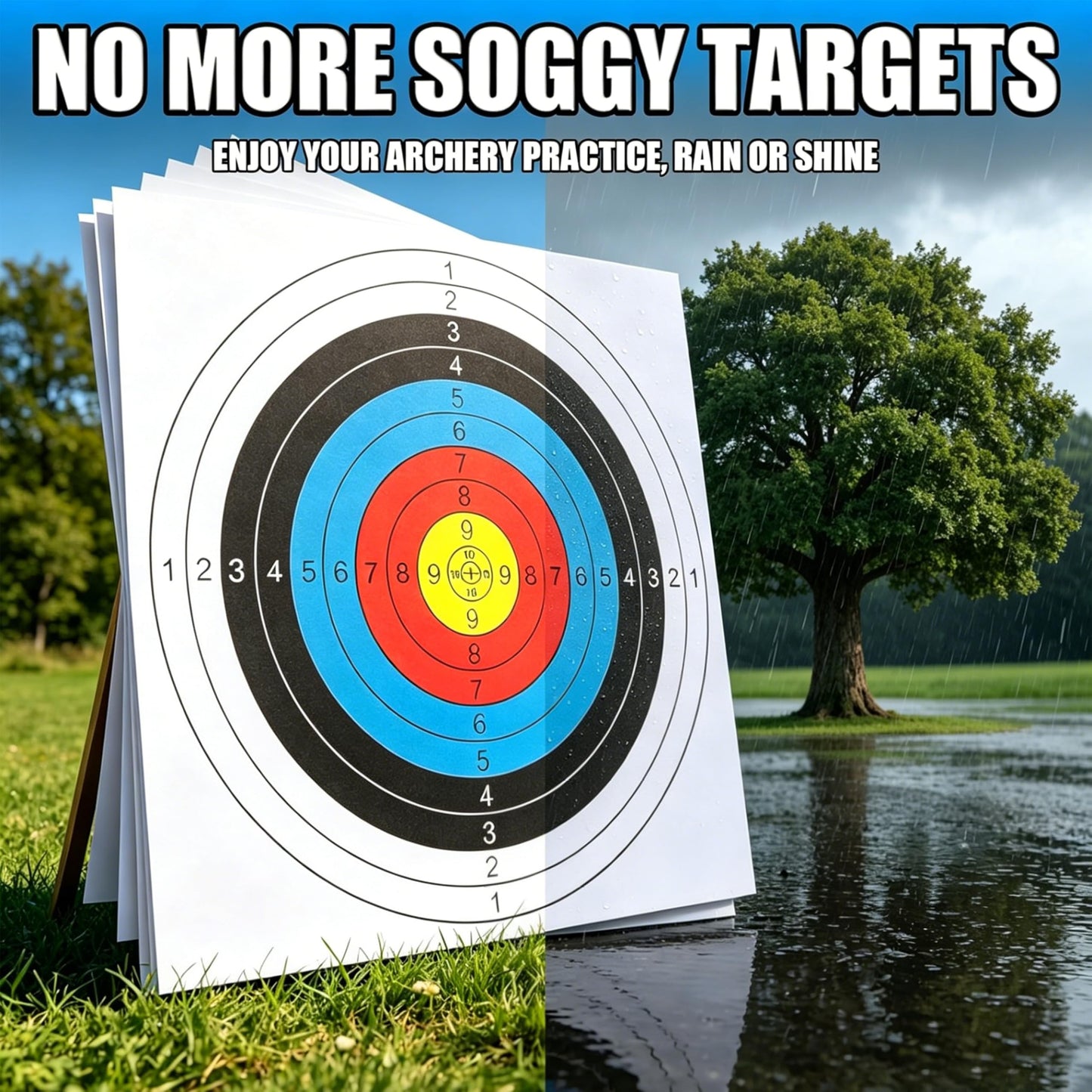 FENJANER Archery Targets Paper,16in/23.6In Standard Bow and Arrow Target Face with 10 Pcs Pin for Backyard Hunting & Target Practice (Standard Archery,10 Rings) (20 PCS 23.6X23.6In)