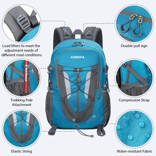 Komofa Hiking Backpack 30L Lightweight Travel Daypack Small Day Pack for Men Women Outdoor Camping Backpacking, Blue