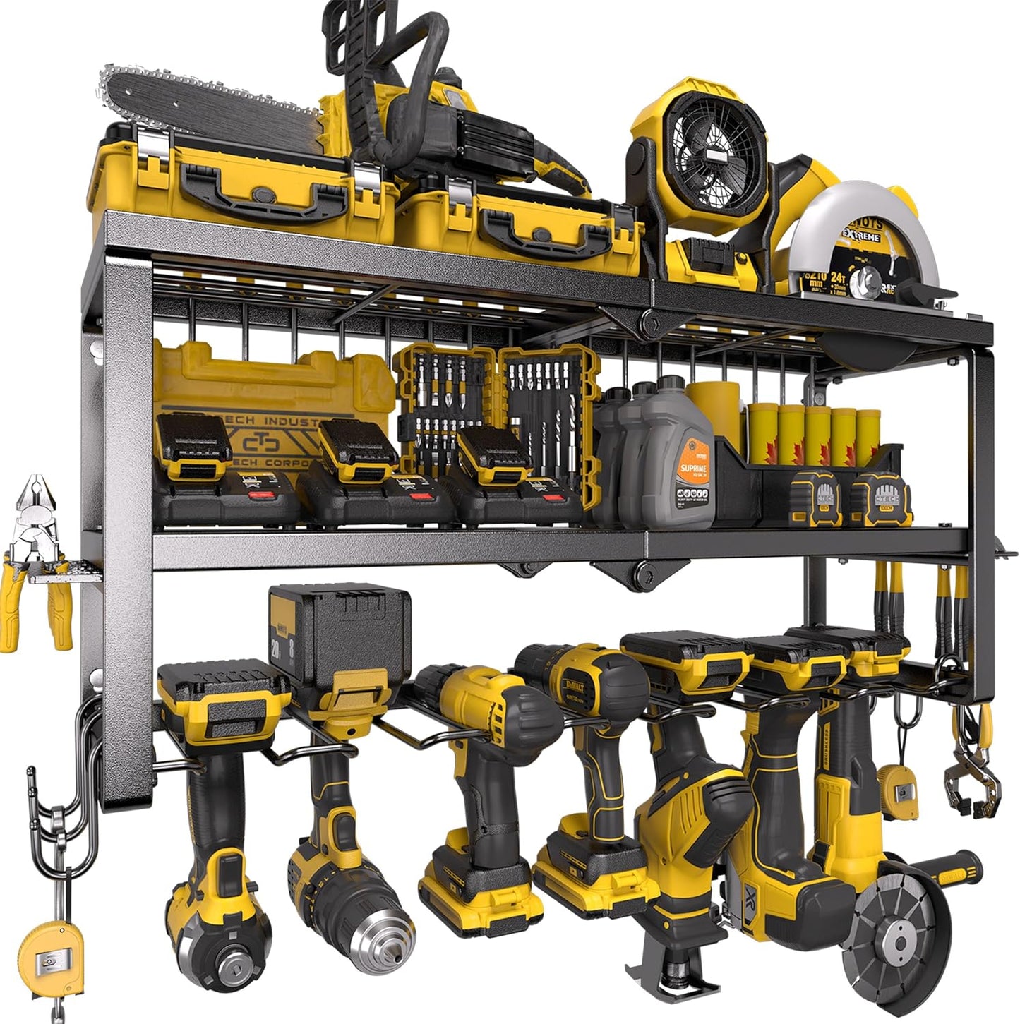 Heavy-Duty Power Tool Organizer with Charging Station | Wall-Mount Drill Holder & Storage Rack for Garage