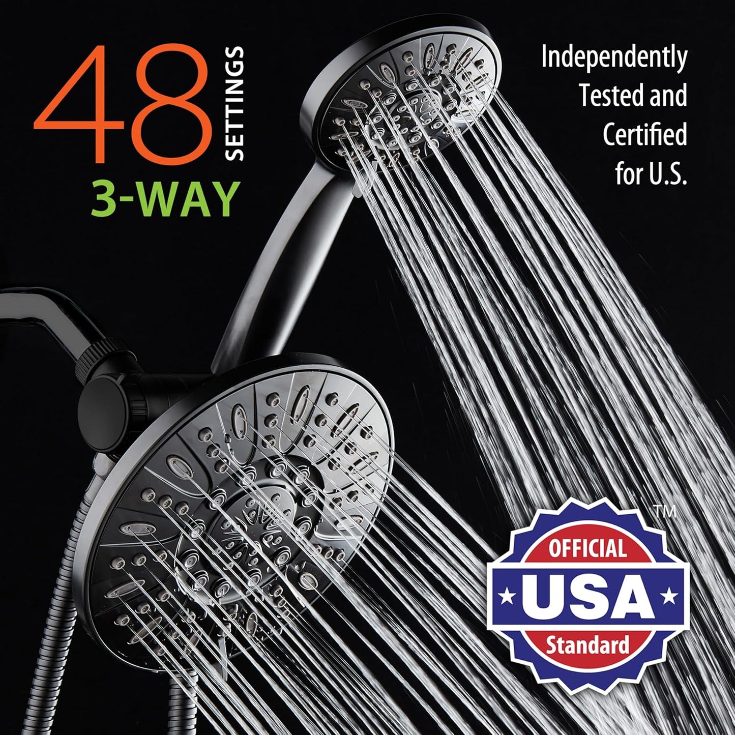 High Pressure 3-Way Rainfall Showerhead Combo - Luxurious Matte Black Rain & Handheld Shower